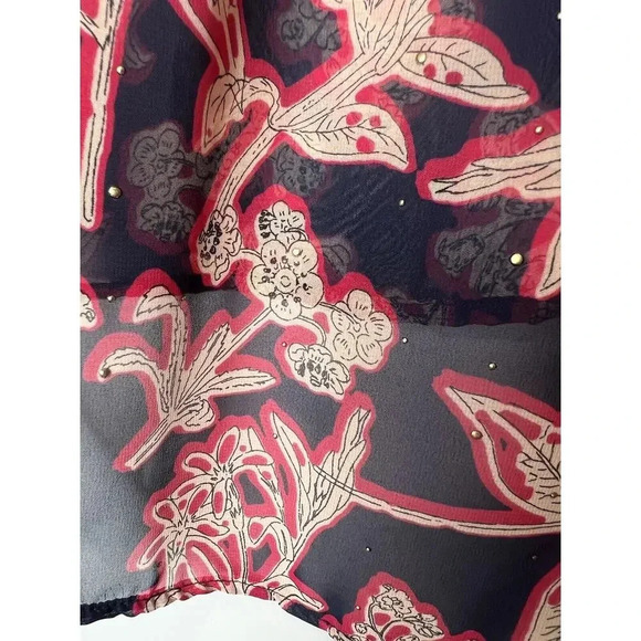 ZARA Sheer Studded FLORAL PRINT BLOUSE Button Down Pullover Career Top Sz Small - Picture 10 of 10